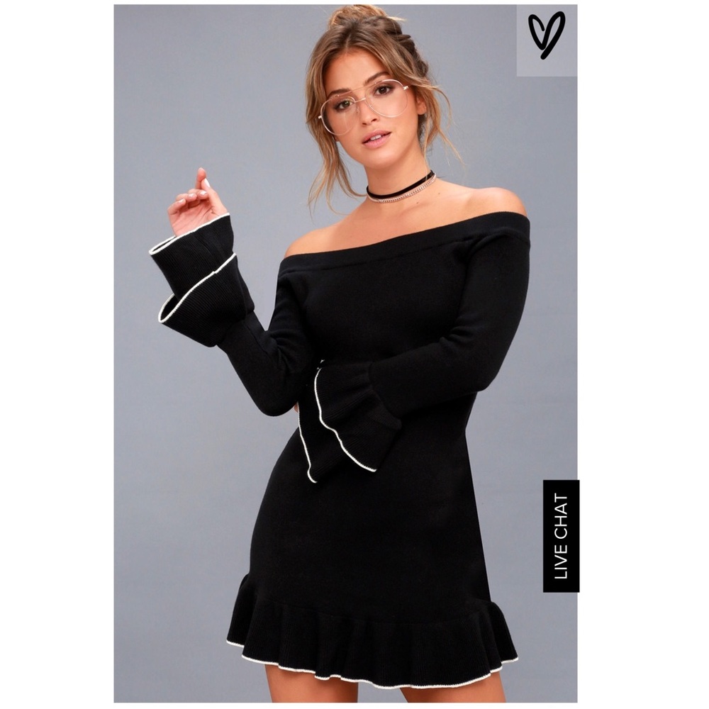 Black off the shoulder sweater dress